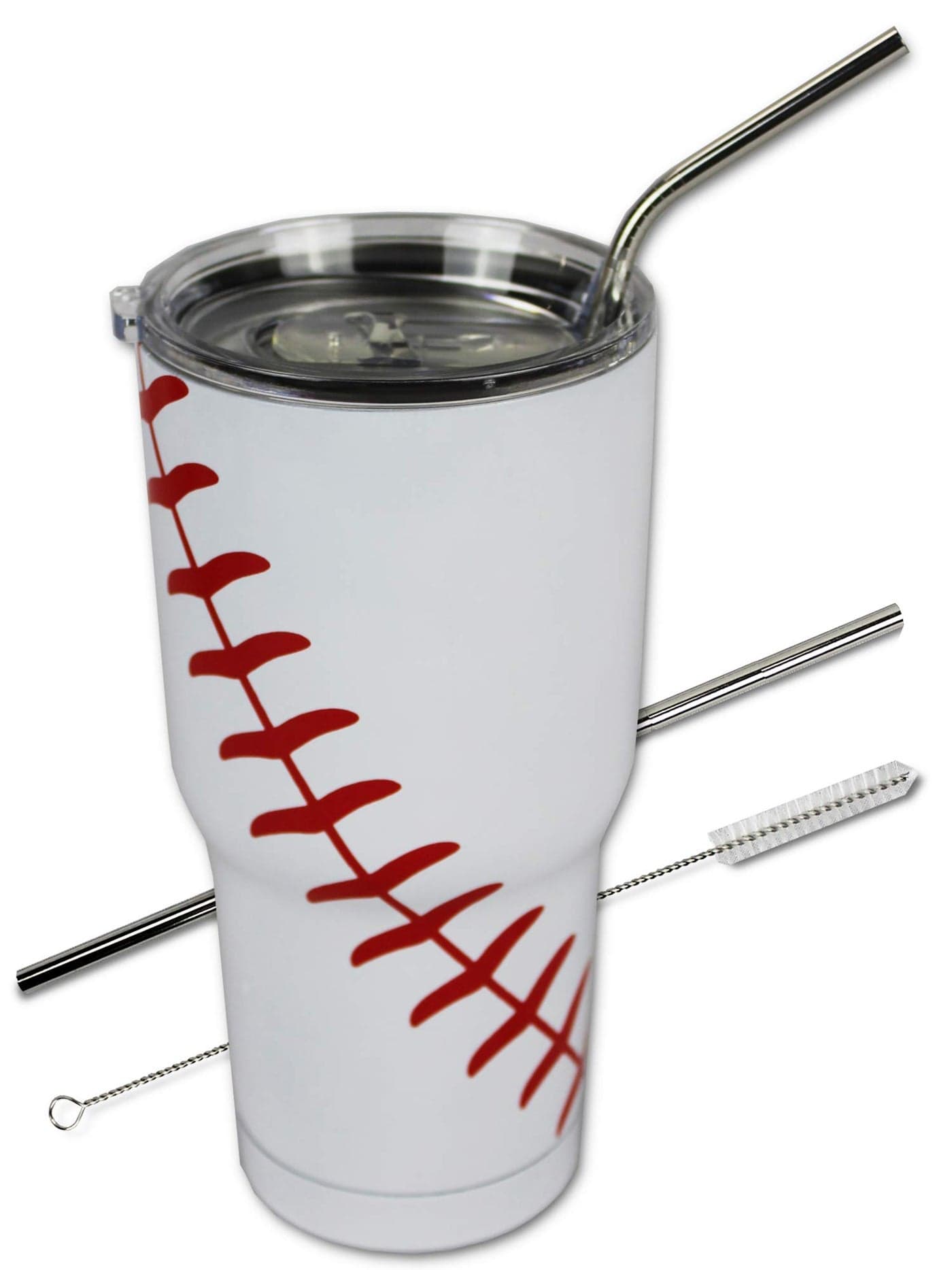 Urbanifi Baseball Tumbler 30 oz Cup with Straw Lid and Cleaner Gift for Mom Men Sports Travel Coffee Mug Stainless Steel Insulated Powder Coat Paint Protection Keep Drinks Cold and Hot