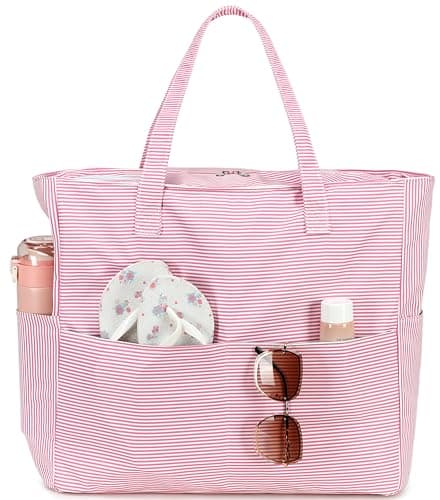 LEDAOU Large Beach Bag Women Waterproof Sandproof Zipper Beach Tote Pool Bag for Gym Grocery Travel with Wet Pocket