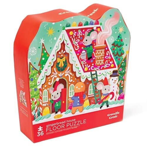 Crocodile Creek 36Piece Jigsaw Floor Puzzle Fun Floor Puzzles for Kids Ages 35 HeavyDuty Shaped Box for Storage Gingerbread House 20 W x 16 H Finished