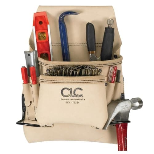 CLC Custom Leathercraft 178234 Carpenter's Nail and Tool Bag Reversed Top Grain, 8-Pocket , White