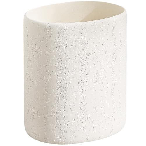 WUUAHOME Trash Can, 1.6 Gallon Small Bathroom Trash Can, Simple Oval Stone Look Garbage Bin, Decorative Waste Basket for Kitchen Office, Home Decor, Bedroom, Living Room White
