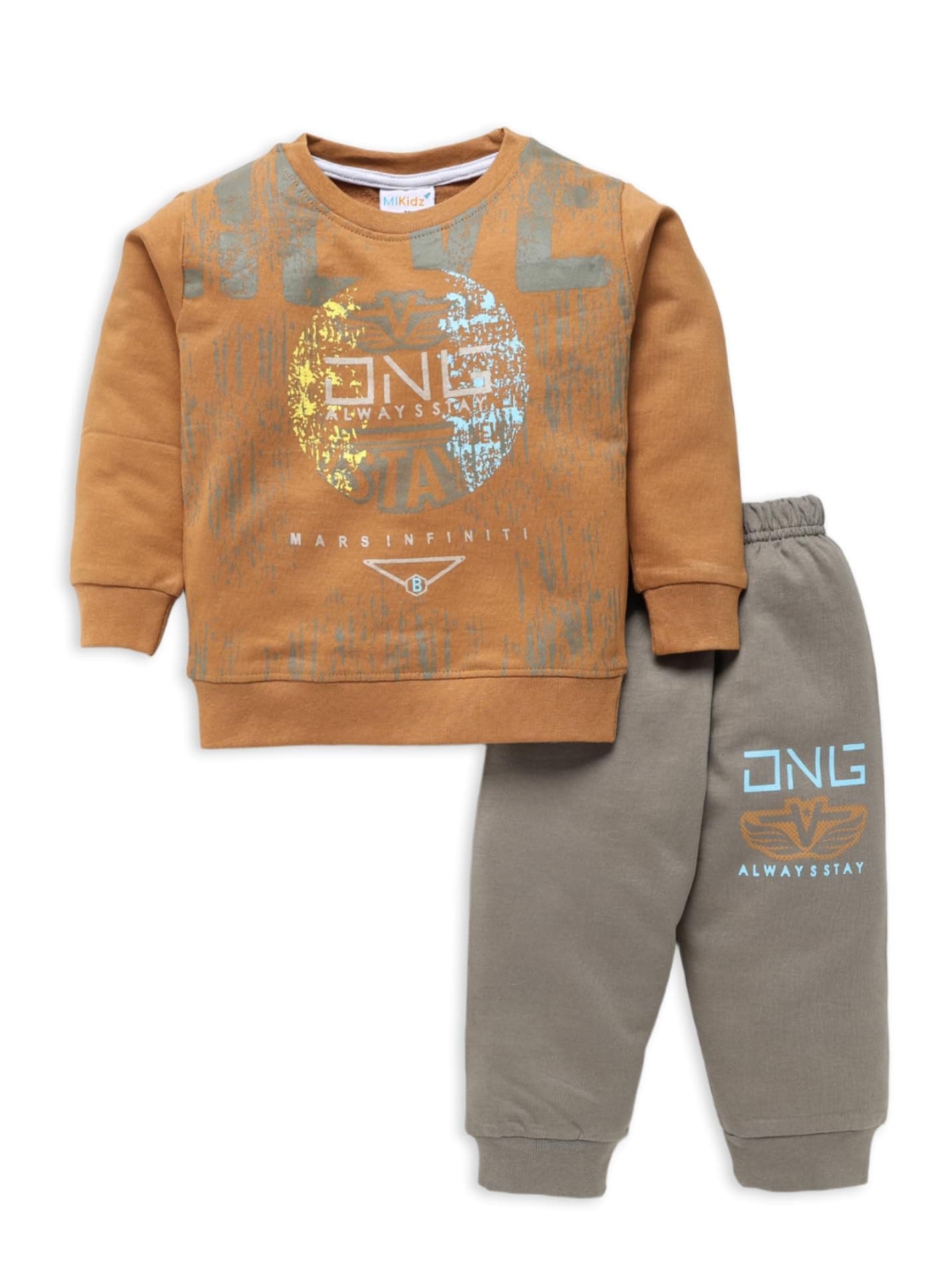 MI Kidz Pure Cotton Winter Fullsleeves Sweatshirt and Trouser Full Pant Set for Kids Boys and Girls|Winter Clothing Set|Coordinated Outfit|