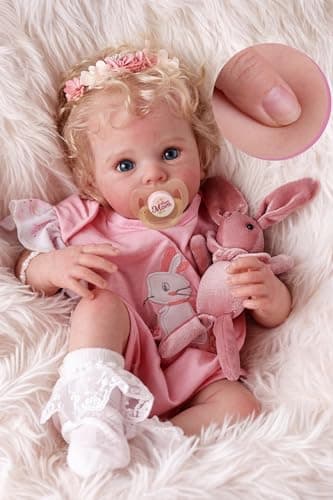 BABESIDE Reborn Baby Dolls 17 Inch Soft Body Realistic Baby Doll Girl Lovely Awake Blond Curly Hair Girl Bebe Reborn de Silicona Real Life Baby Dolls with Gift Box for Kids Age 3 Collectors