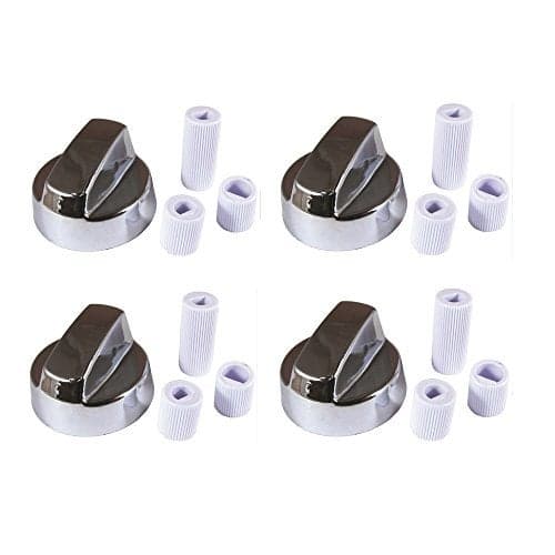 4yourhome 4 Pack Plastic Chrome Color Generic Oven Knob 1 5/8 Inch Diameter With Adapters 3/16 to 5/16 Inch
