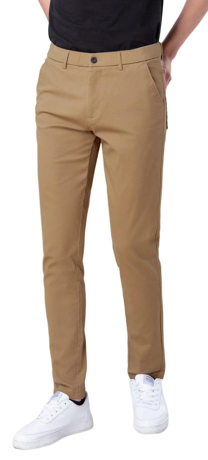 Plaid&Plain Men's Skinny Stretchy Khaki Pants Colored Pants Slim Fit Slacks Tapered Trousers 819 Khaki 31X30
