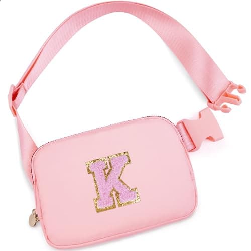 Uygafly Personalized Belt Bag for Women Girls - Fashion Mini Waist Packs with Adjustable Strap - Trendy Travel Fanny Pack Crossbody Bags with Initial Letter - Teen Gifts | Peach,K