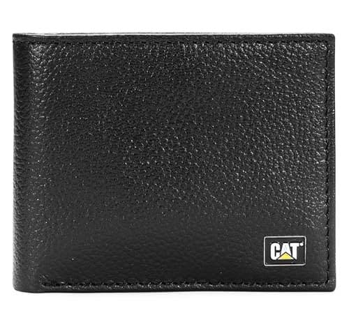 Caterpillar Men's Leather Bifold Wallet with ID Window, Men’s Leather Passcase , Black, One Size