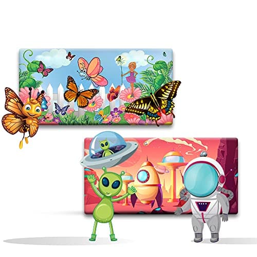 Ultra 3D Lenticular Fridge Magnets | Set of 2 | Cartoon Magical Fairy Butterfly Flowers Garden & Cartoon Alien Spaceship Theme for Kids & Girls