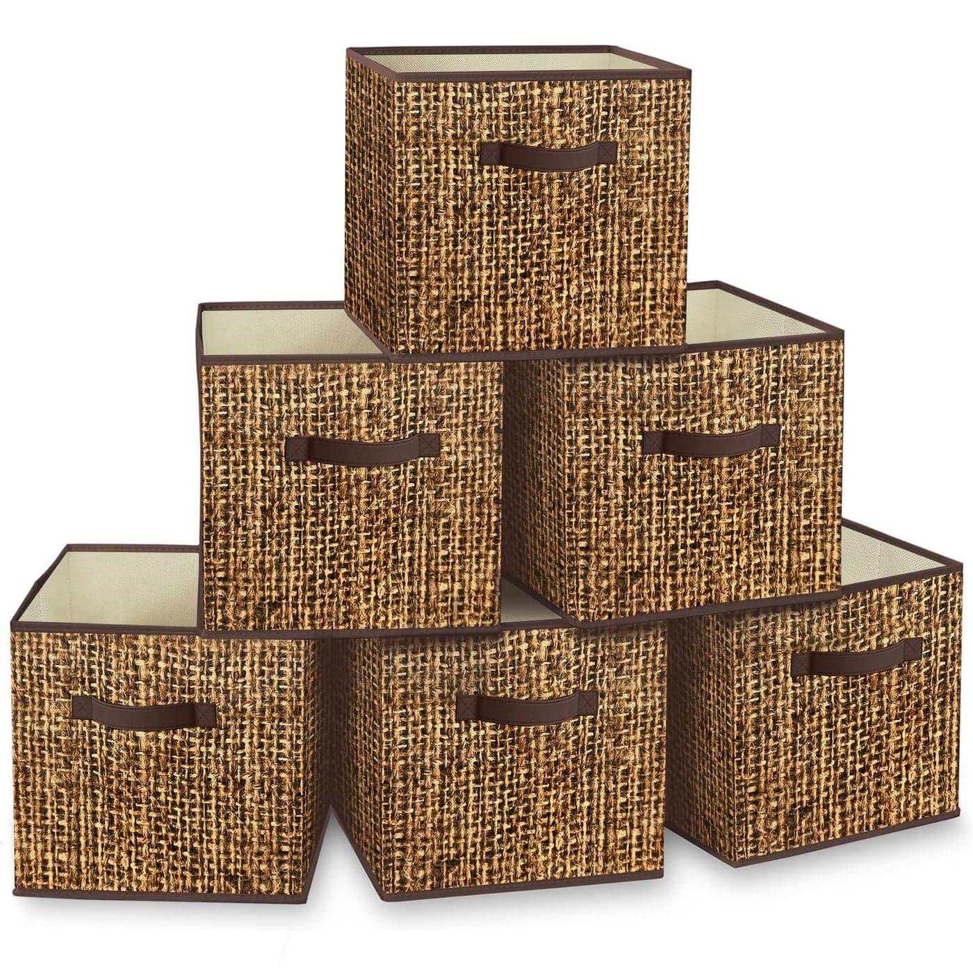 homyfort 12x12 Cube Storage Bins Fabric Cubby Bins with Dual Handles Collapsible Storage Organizer for Shelf Closet Nursery Printing Rattan Patterns Set of 6