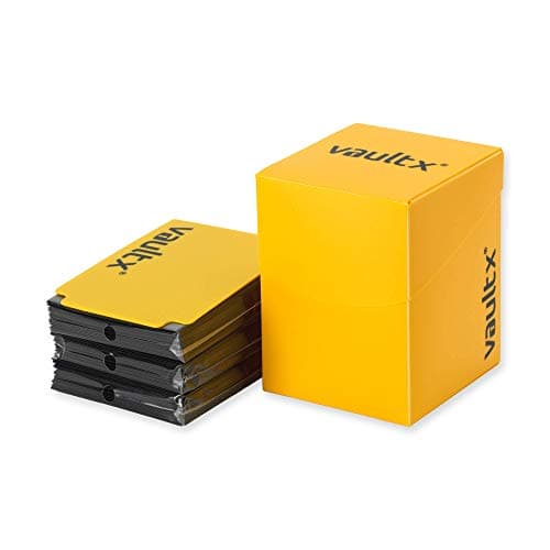 Vault X Trading Card Deck Box and 150 Black Card Sleeves fits 100 Sleeved Cards Large Standard Holder Storage Box for MTG Commander Game TCG Yellow
