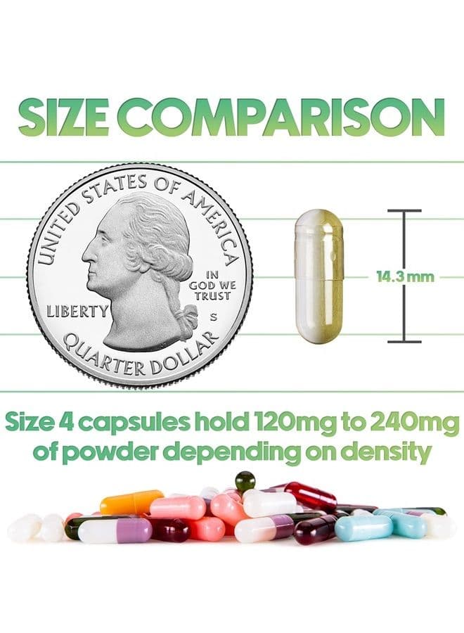 Size 4 Empty Capsules - 500 Count Clear Small Empty Gelatin Capsules - Empty Pill Capsules for DIY Capsule Filling - Bovine Pill Capsules Empty Gel Caps