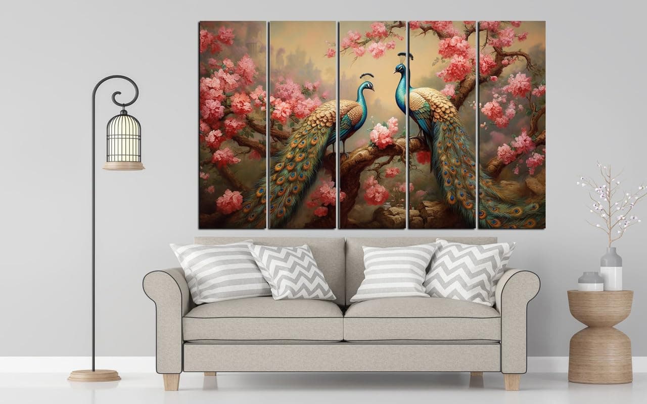 KYARA ARTS peacock nature Wall painting with frame Big Size 30inchx48inch abstract Wall Art for living roomBedroomDrawing roomHotelsWooden FramedDigital Painting