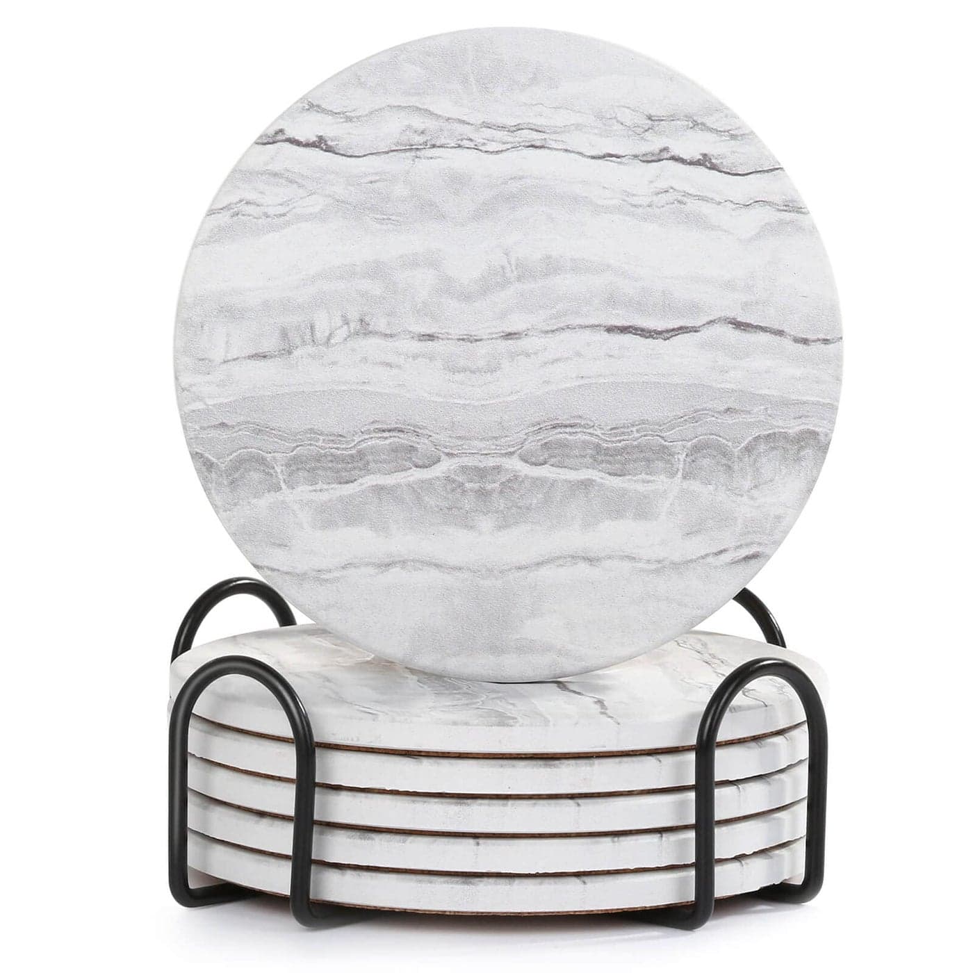 Acejoz Drink Coasters with Holder for Coffee Table Absorbent Coaster Sets of 6 Marble Style Ceramic Coaster for Wooden Table Suitable for Kinds of Cups Home Decor 4 Inches