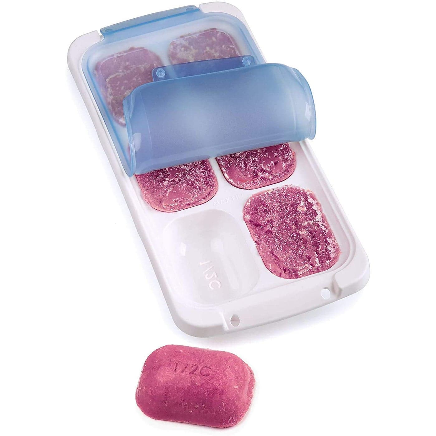 Prepworks from Progressive PrepWorks PKS735 Dishwasher Safe Half Cup 6 Serving Leftover Soup Food Storage Freezer Pod Tray with Silicone Lid Blue White