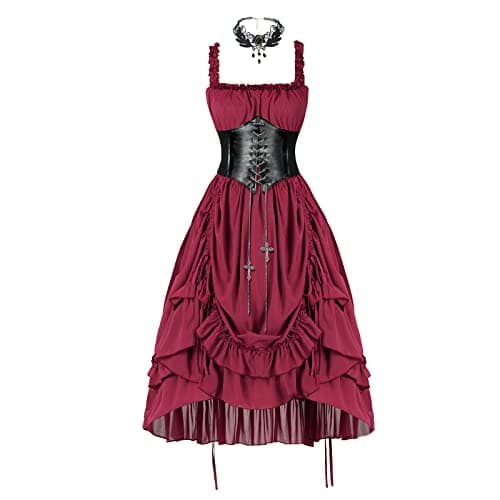 Teyujosem Women's Steampunk Dress Renaissnace Victorian High Low Ruffled Dress Halloween Costume(LYQ0015RDS,L)