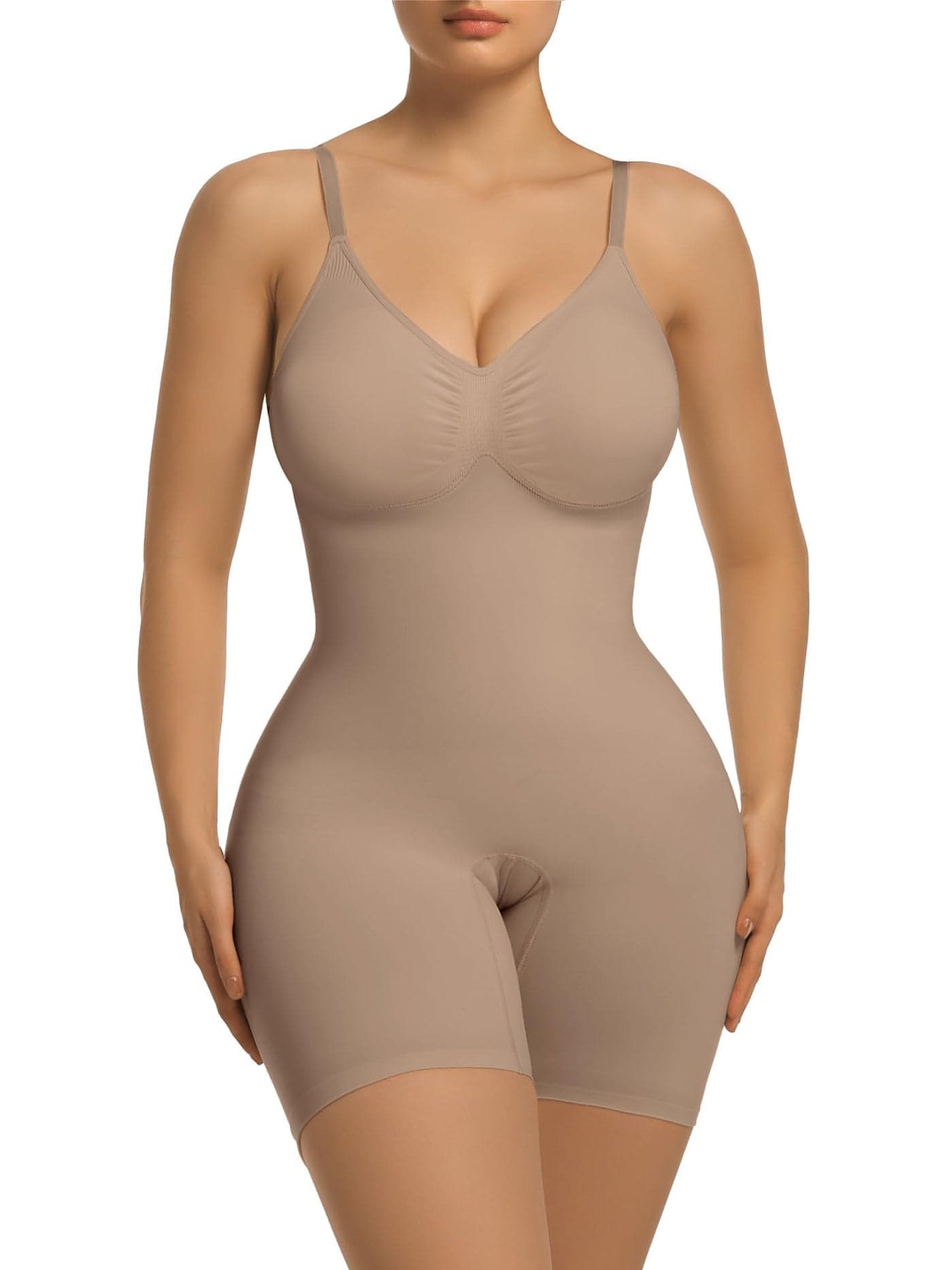 SHAPERX Women's Shapewear Tummy Control Bodysuit with Removable Pads Seamless Sculpting Mid Thigh Body Shaper,SZ5468-Sienna-L/XL