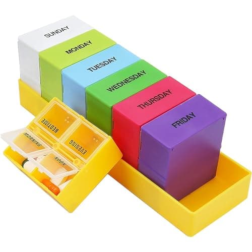 Bulfyss 7 Color Pill Box Medicine Storage Case Container Holder Weekly 7 Day Pill Organizer with Lid