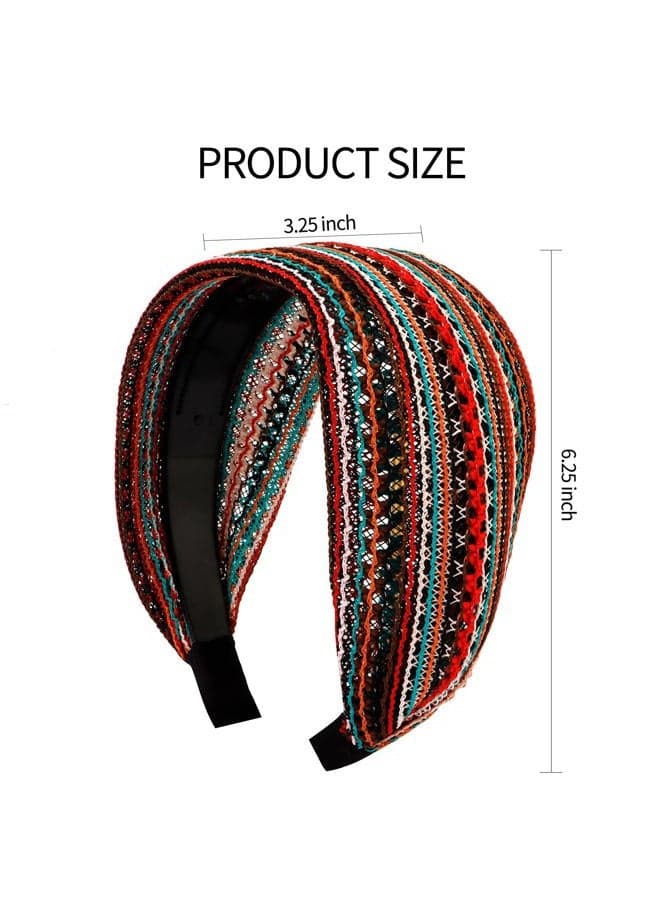 Boho Headbands - Non-Slip Wide Large Head Bands with Teeth - Fashion Hairbands for Women & Girls (Red)