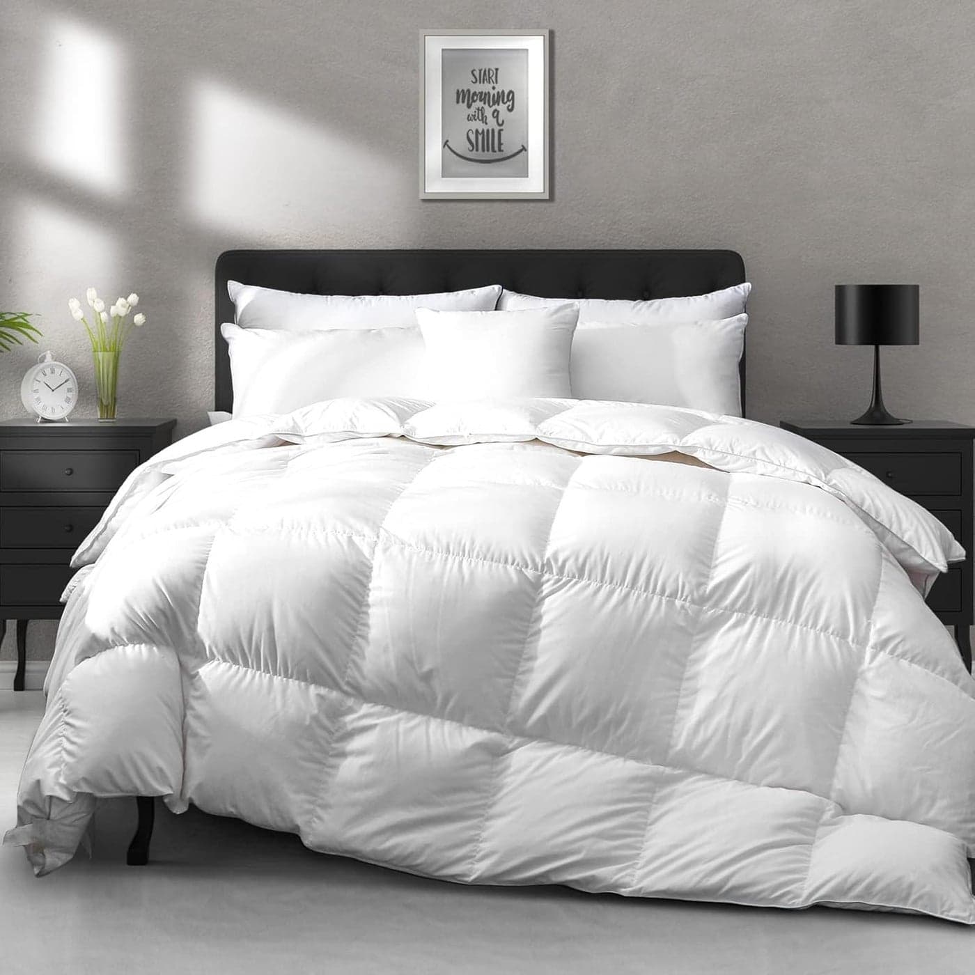 APSMILE All Season Down Feather Fibers Comforter King Size UltraSoft High FillPower Hotel Collection Duvet Insert Fluffy Medium Warm Quilt Comforter with Corner Tabs106x90 White