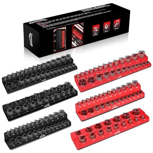 GOOACC Magnetic Socket Organizer Set, 6 Pieces Magnetic Socket Holder 1/2", 1/4", 3/8" Drive Metric & SAE Socket Tool Set, Socket Organizer Tray for Tool Box Drawer Holds 143 Standard Sockets