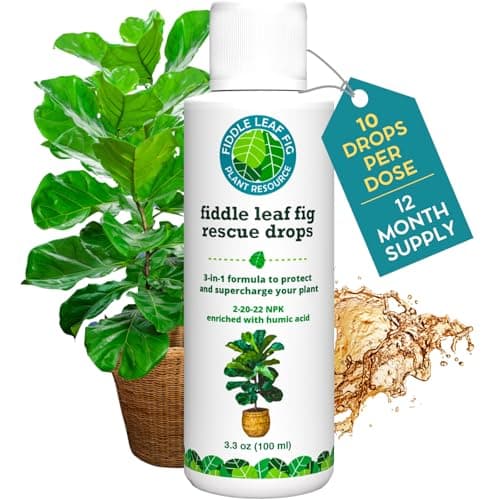 Fiddle Leaf Fig Rescue Drops – Treats Root Rot, Brown Spots, Leaf Drop & Stress | Immune Boosting Liquid Formula Concentrate | Easy to Use | Safe for All Tropical Plants | 3.3 oz | Made in USA