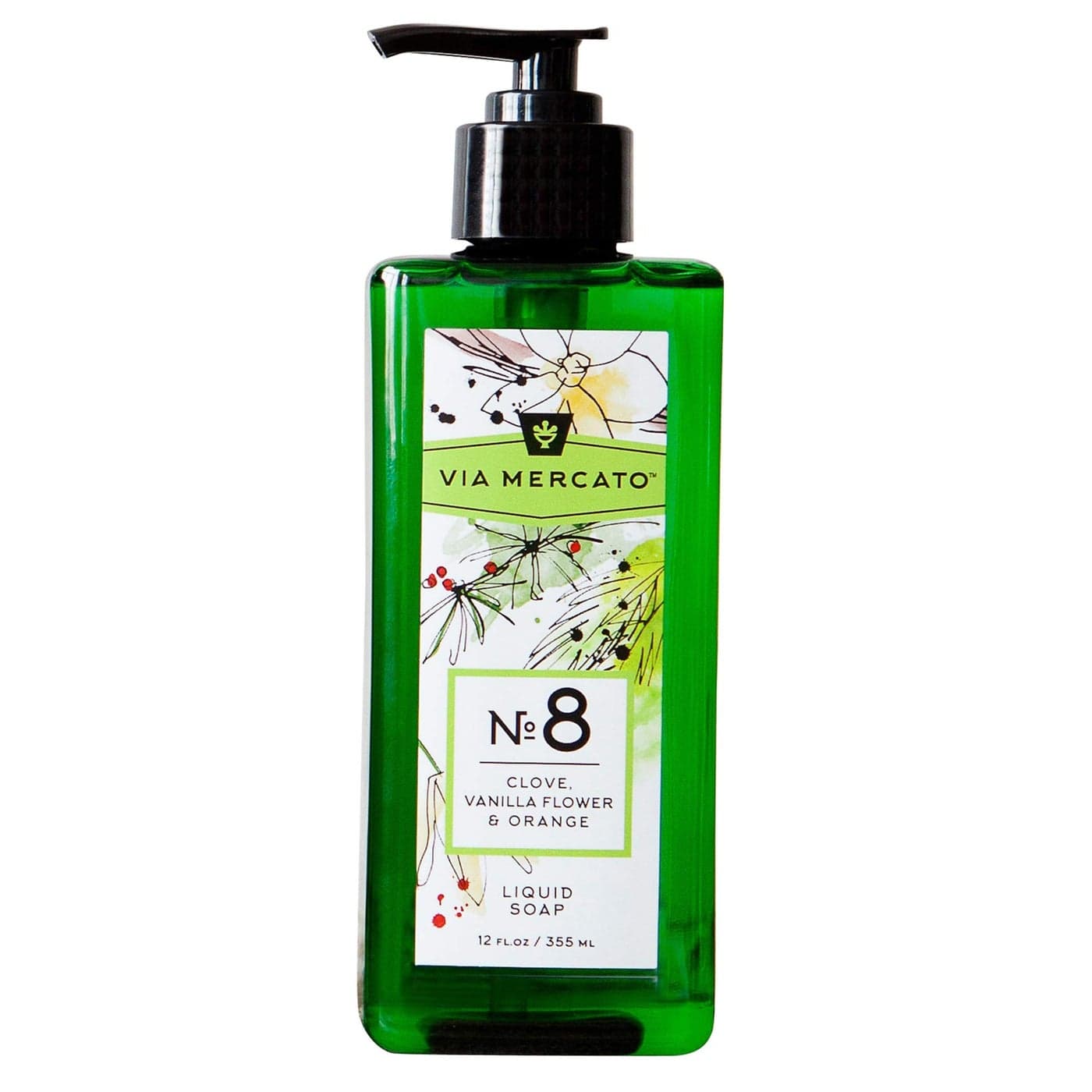 Via Mercato Liquid Soap Shea Butter Enriched 12 oz No 8 Clove Vanilla Flower Orange