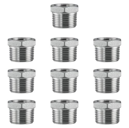 Fitvell Stainless Steel 12 Male NPT to 38 Female NPT Reducer Hex Bushing Pipe Fitting Adapter pack of 10