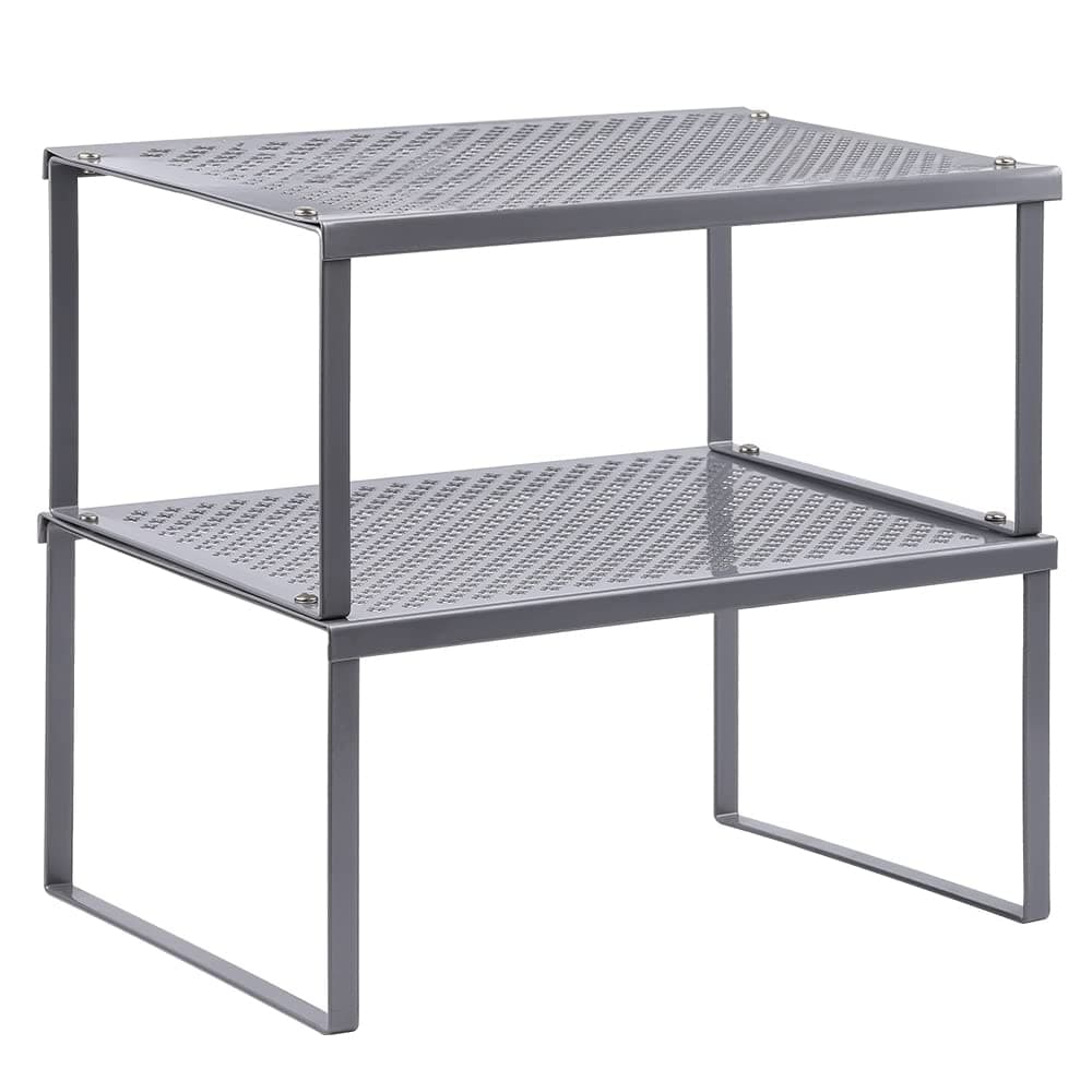 NEX Kitchen Shelf Organizer for Counter Cupboard Pantry Set of 2 Cabinet Shelf Organizer Spice Rack Stackable Metal Silver