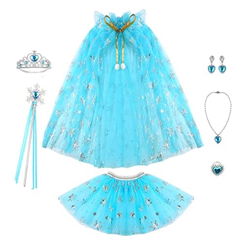 BesJonie Princess Dresses for GirlsPrincess Dress Up Clothes Cape Skirt Toys for 3 4 5 6 Year Old Girl Birthday Gift Ideas Blue Snowflake