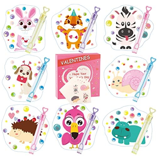 Mibor Valentines Day Cards for Kids 32 Bubble Wands 32 Valentines Cards for Kids 8 Animal Designs Valentine Day Gifts Cards Kids Valentines Cards for School Classroom Valentines Day Decorations
