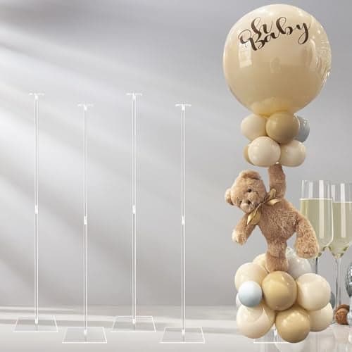 OurWarm Clear Acrylic Balloon Stand kit 315 Inch 4 pack Balloon Sticks with Base for Table Centerpiece Balloon Holder for Birthday Party Baby Shower Graduation Wedding Decor Balloons Not Included