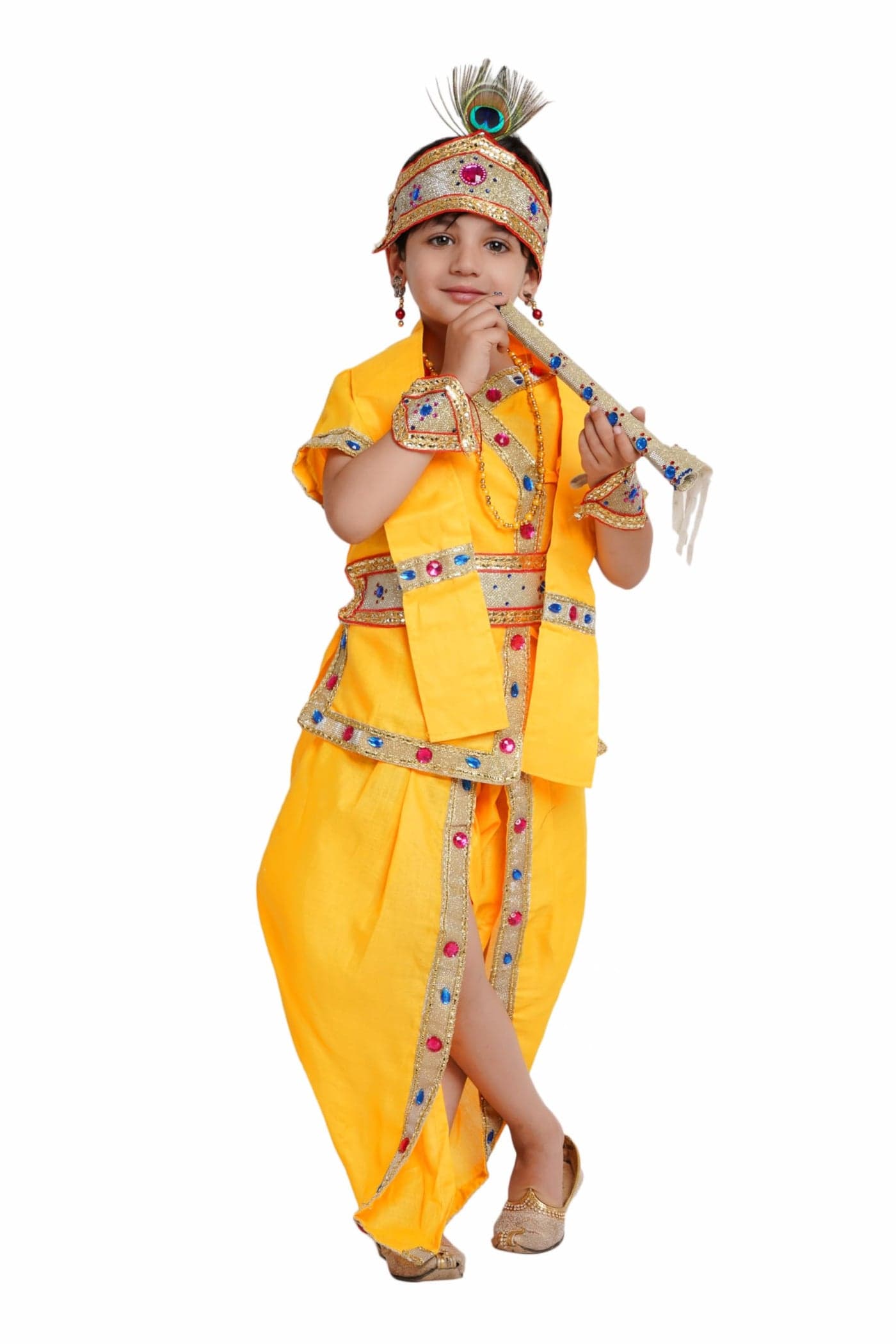 Kaku Fancy Dresses Bal Krishna Dress Cotton Fabric for Baby Boy & Girl, Janmashtami Dress with Accessories, 9 Months