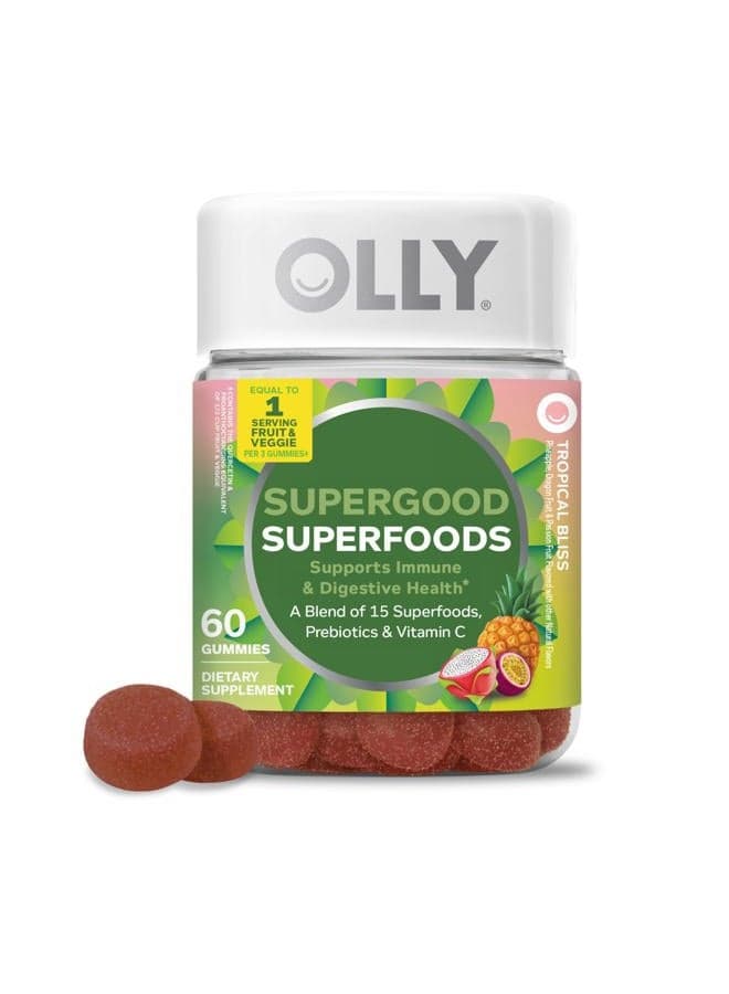 Supergood Superfoods Gummies, Supports Immune & Digestive Health,* 15 Superfoods, Prebiotics, Vitamin C, Tropical Bliss Flavor, 20 Day Supply - 60 Count