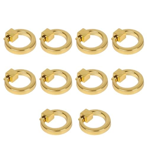 Pidynx 10 Pack Gold Cabinet Knobs 181 Drawer Pulls and Knobs Zinc Alloy Single Hole Handles for Dresser 46mm Circle Knob and Ring Pulls for Cupboard Bathroom Wardrobe Kitchen