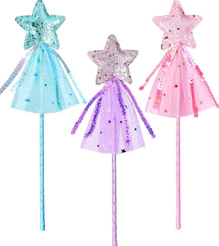 Princess Dress Up Accessories 3pcs Glitter Star Wands Fairy Wands Party Favor Decorations for Little Girls Ages 36