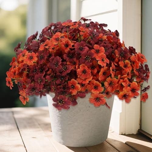 Geegoods Artificial Mum Flowers for Outdoors 32 Bundles UV Resistant Faux Plastic Mum Flowers for Halloween Front Door Porch Patio Yard Balcony Decor