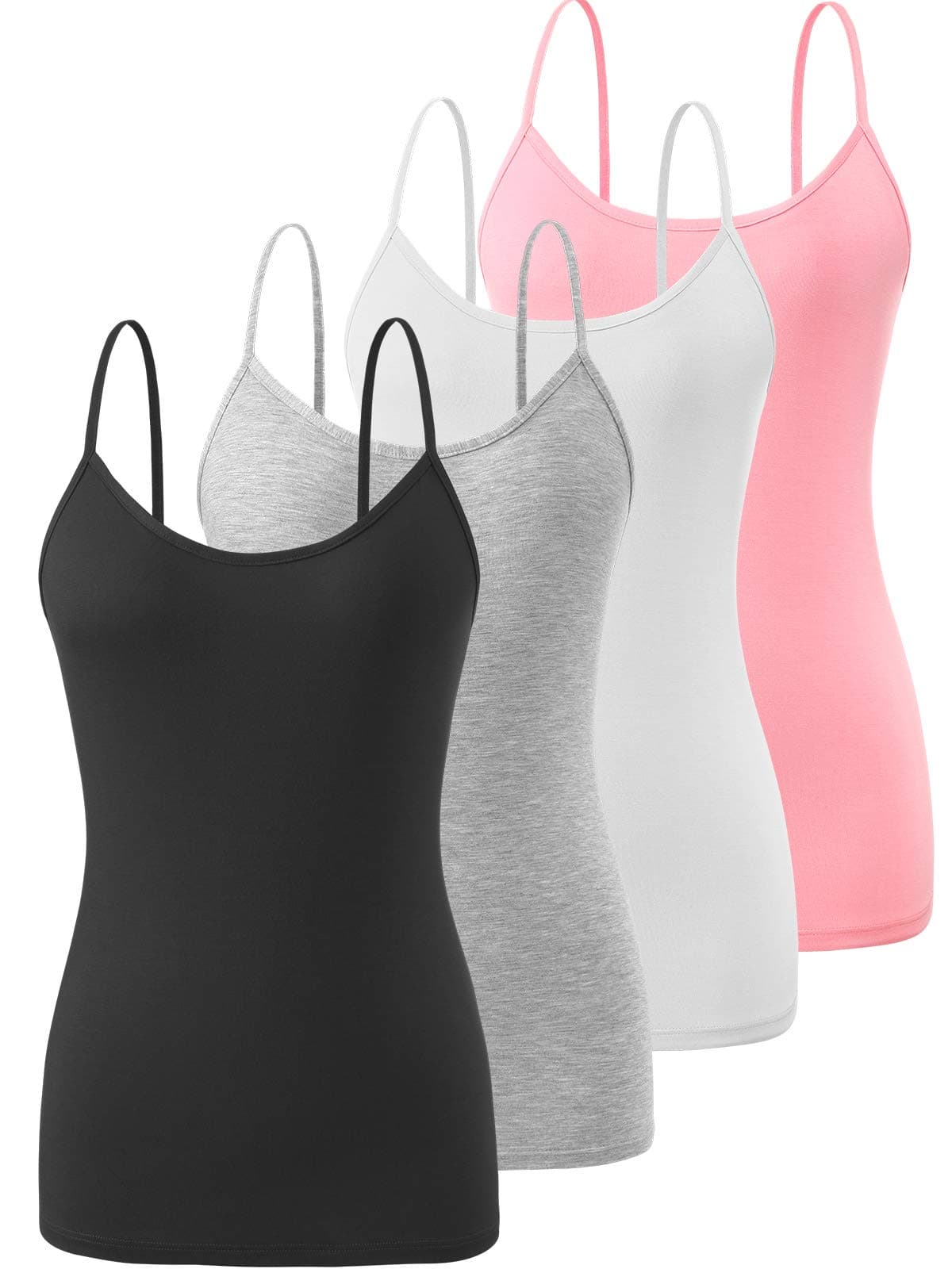Air Curvey 4 Pack Camisole Tops for Women Basic Undershirt Tanks Adjustable Spaghetti Straps Camis Seamless Soft Layering Top Black Gray White Pink XL