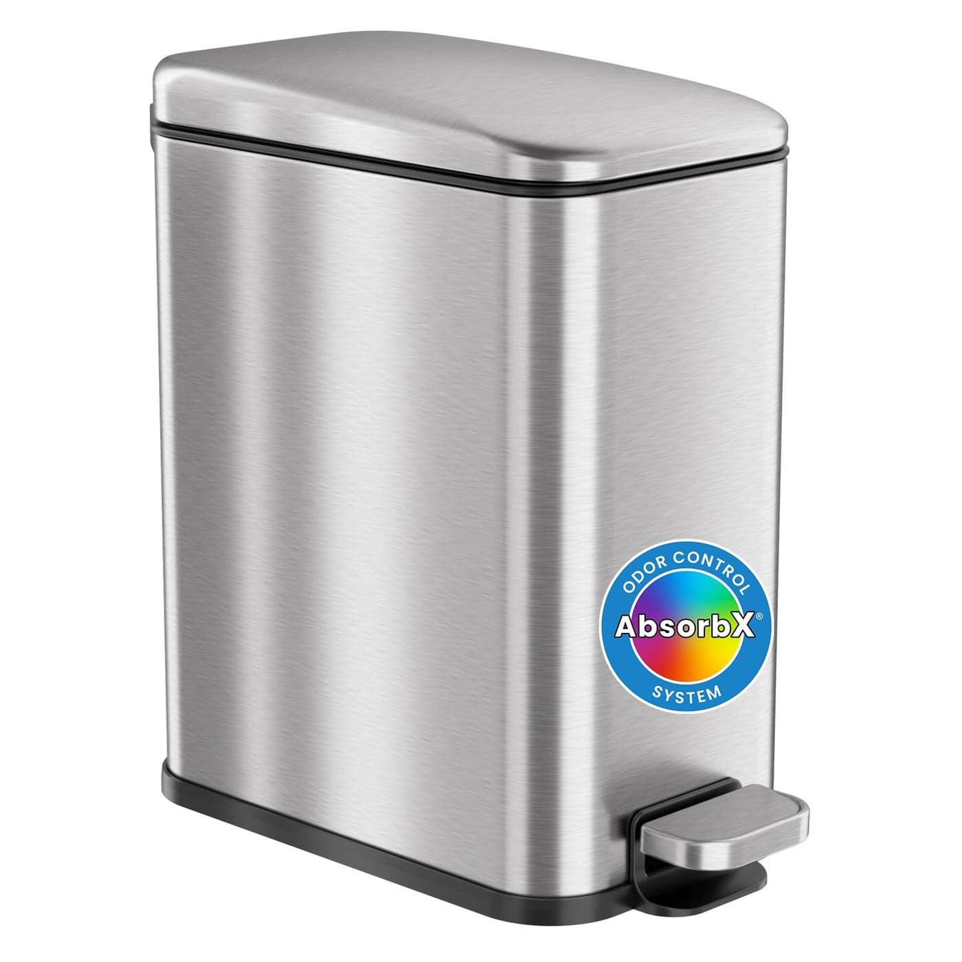 iTouchless 132 Gallon SoftStep Bathroom Trash Can with Lid and Odor Absorber Removable Inner Bucket 5 Liter Stainless Steel Small Wastebasket Slim Garbage Bin for Home Office Bedroom Living Room