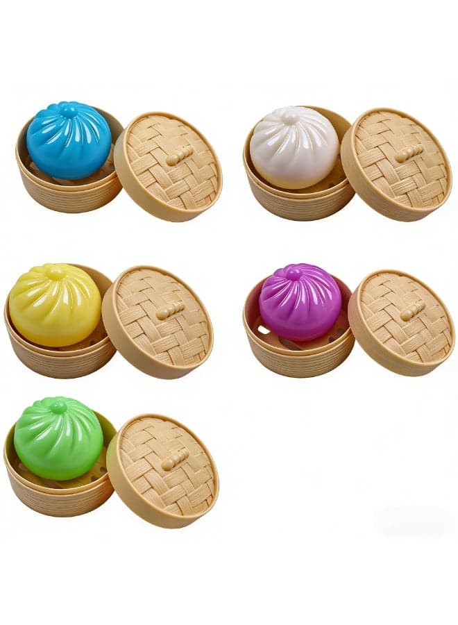 MEIEST 5-Piece Colorful Dumpling-Shaped Soft and Adorable Stress-Relieving Balls – Squeeze and Squeeze to Soothe Stress, Comes with a Steamer, Super Bouncy…