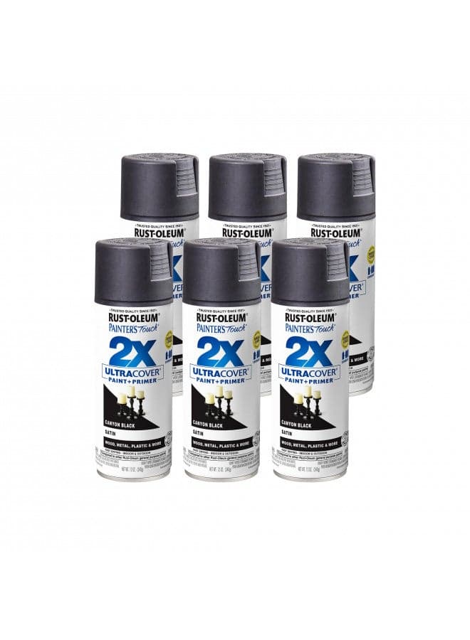 Rust-Oleum 249844-6PK Painter's Touch 2X Ultra Cover Spray Paint, 12 oz, Satin Canyon Black, 6 Pack