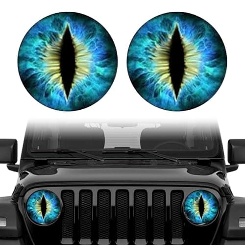 Damwot Beast Eyes Headlamp Decals for Jeep Headlights 3D Round Funny Decals for Truck Car Body Window Bumper Decoration Blue
