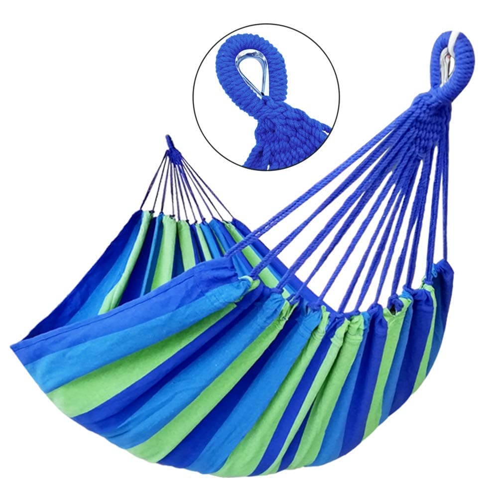 LOMESH Double Hammock 2 Person Extra Large Canvas Cotton Hammock for Patio Porch Garden Backyard Lounging Outdoor and Indoor Rainbow Stripe Portable Beach Swing Bed with Strong Rope