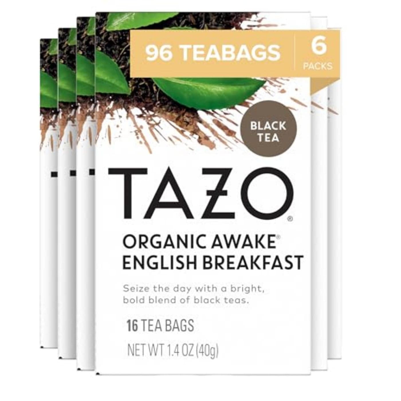 Tazo Regenerative Organic Awake English Breakfast Black Tea, Fair Trade, Kosher, USDA Certified Organic, Non-GMO, 16 Tea Bags (Pack of 6)