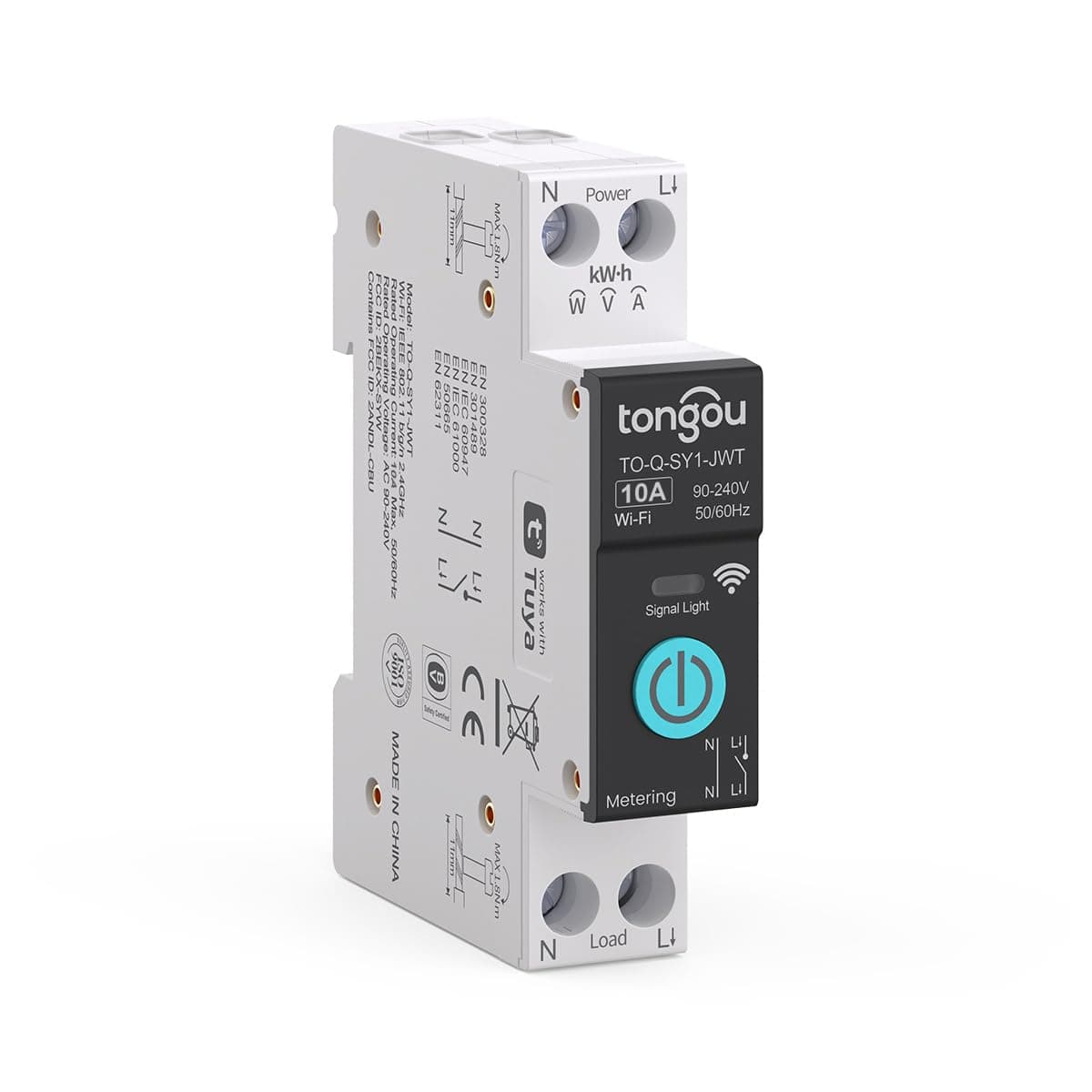 TONGOU DIY 1PN Smart WiFi Switch Work with Alexa and Google Assistant for Voice Control 10A with Energy Monitor Smart LifeTuya APP Remote Control Timer Functions DIN Rail MountedFCC Certified