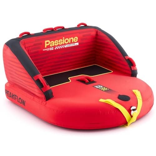 PEAKFLOW Towable Tube,Boat Tube,2 Rider Models,Tubes for Boating,PVC Liner and Full Nylon Cover,EVA Foam Pads and 8 EVA Handles,Swift Connect Rapid Boston Valve, 64x61Inches Inflated,Passione Series