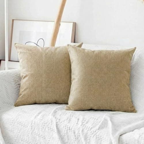 Khooti Jute Cushion Cover | 20x20 | Natural Linen | Set of 2 | Throw Pillow Cover for Couches, Chairs, Sofas, Beds, Coffee Tables, Living Rooms, Bedrooms, Modern Boho Design