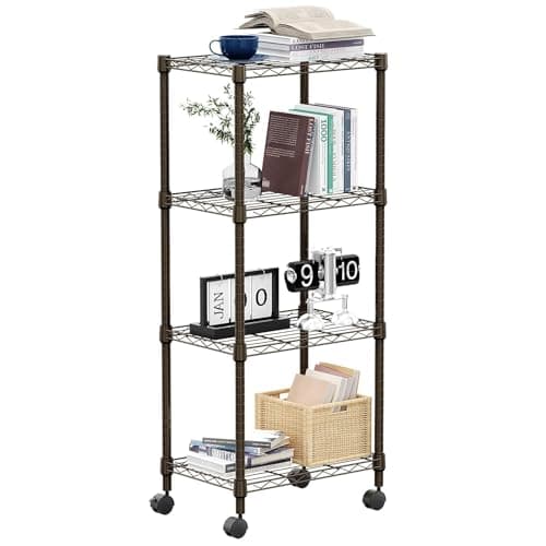 M MZG 1000 lbs 4Shelf Adjustable Heavy Duty Steel Wire Rack Adjustable Storage Shelving Unit with Wheel for Kitchen Garage Laundry Brown 118 D x 177 W x 408 H