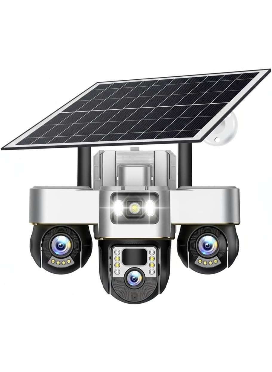 V380 Max 4G Digital Zoom 3 Lens 3 Screen 6MP Solar Powered Battery Camera CCTV Security V380 CCTV Camera Solar 4G 355° Pan 90° Tilt, IP66 Waterproof,Color Night Vision 4K