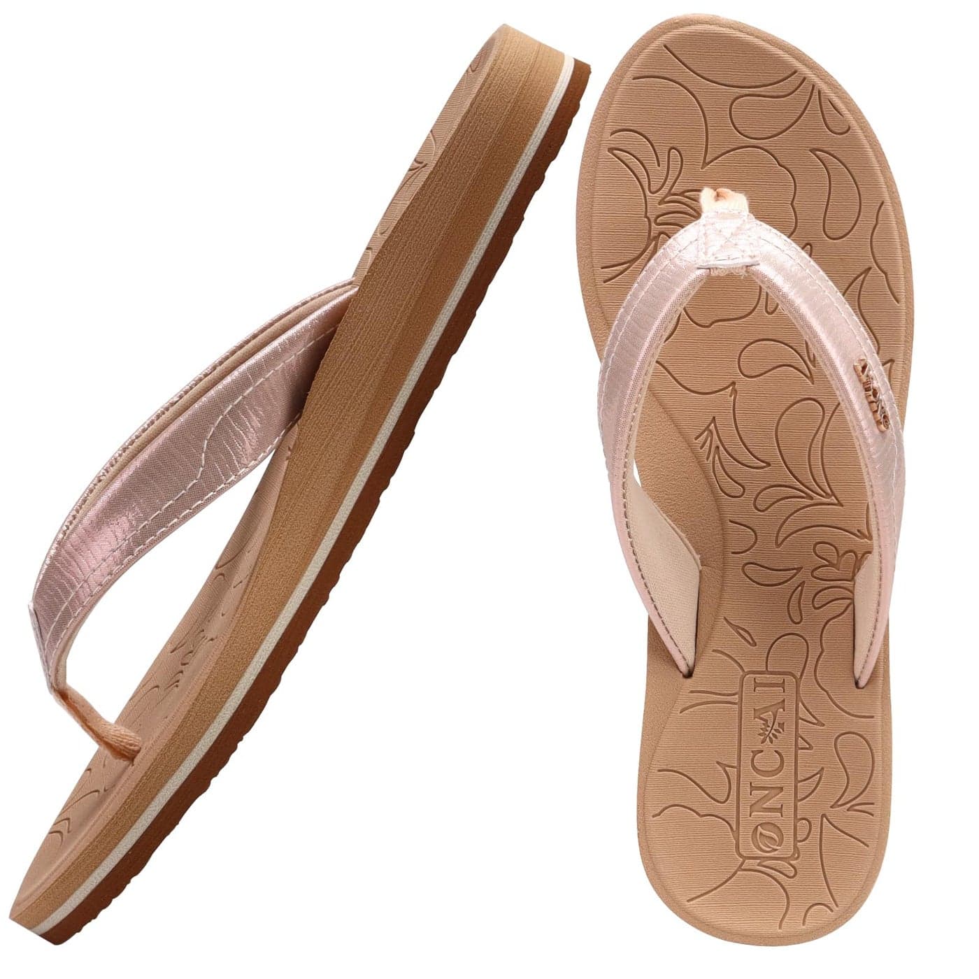 ONCAI Flip Flops For Women Yoga Mat Non-Slip Womens Flip Flops Sandals Summer Beach Slippers With Arch Support Slip On Lightweight EVA Sole Beige Size 5