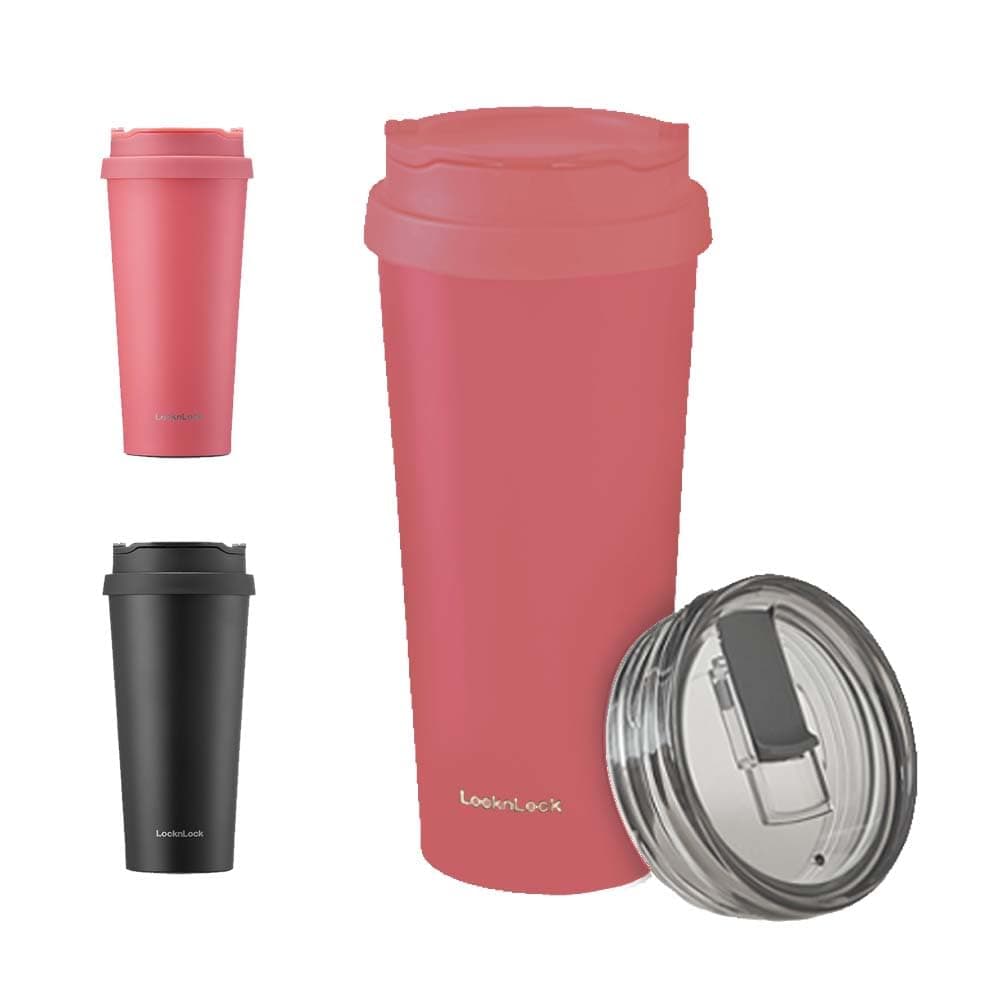 LocknLock Clip Tumbler Yellowish Red Pink 18oz Coffee Tumbler with Leak Proof Lid BPAFree Double Wall Stainless Steel Vacuum Insulated Travel Mug Valentines Day Gifts